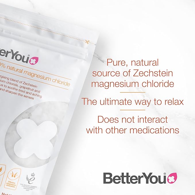 BetterYou Magnesium Revive Bath Flakes - Bath Salts with Magnesium - Energizing Grapefruit and Eucalyptus - Muscle Soothing and Skin Health - 1.6 lb