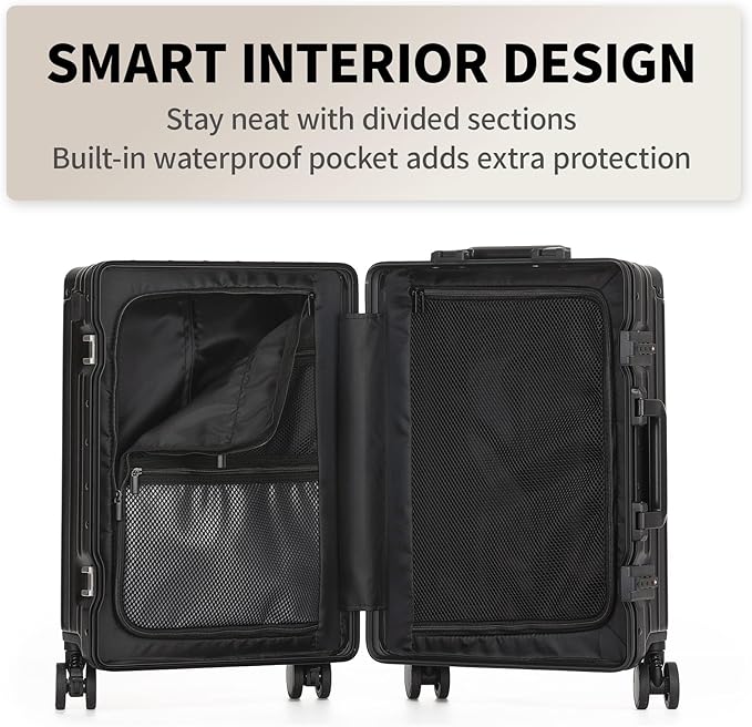 20 Inch Zipperless Carry On Luggage 22x14x9 Airline Approved with Spinner Wheels,Hard Shell Small Rolling Suitcase with TSA Approved for Travel Business Women Men,Black