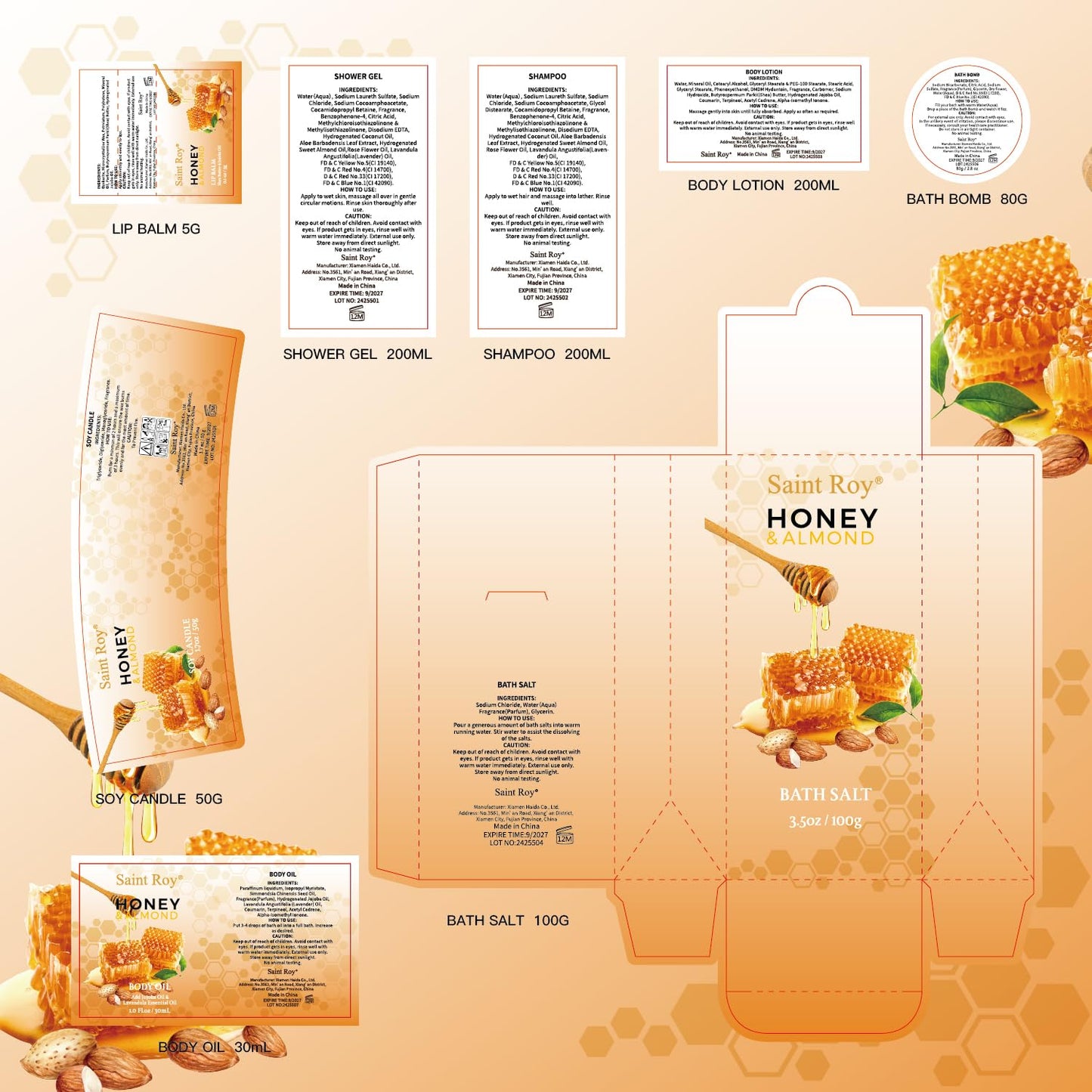 Bath & Body Gift Set, Luxury Home Spa Bath Gift Basket, Honey Almond Scented Bath Set, Pamper Gifts for Women Birthday gifts & Teens, Christmas Spa Gift, Home Spa Gifts for Women Men Dad