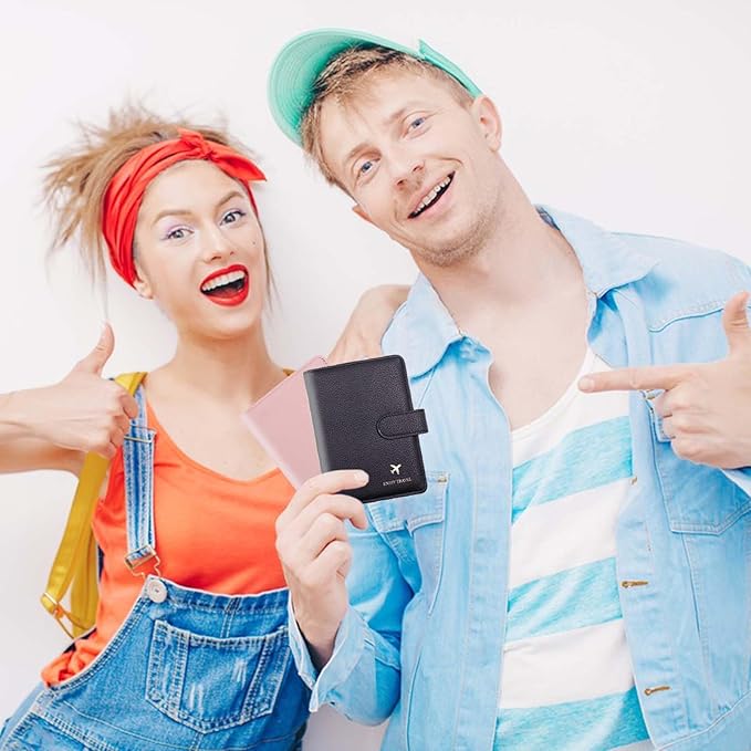 Cnycmy Passport Holder with RFID Blocking, Cash Pocket & Back Zipper Coin Pocket - Travel Document Holder, Magnetic Button, Multiple Card Slots - Soft PU Leather for Men and Women (BLACK)