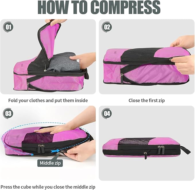 Compression Packing Cubes for Travel, Space Saving Vacation Travel Essentials, Travel Accessories for Suitcase Organizer Bags Set, Durable Luggage Organizer Travel Bags (Burgundy)