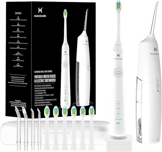 2-1 Oral Clean Kit- Water Dental flosser & Electric Toothbrush Combo- Brushing & Flossing- for Teeth Cleaning and Gum Health (White)