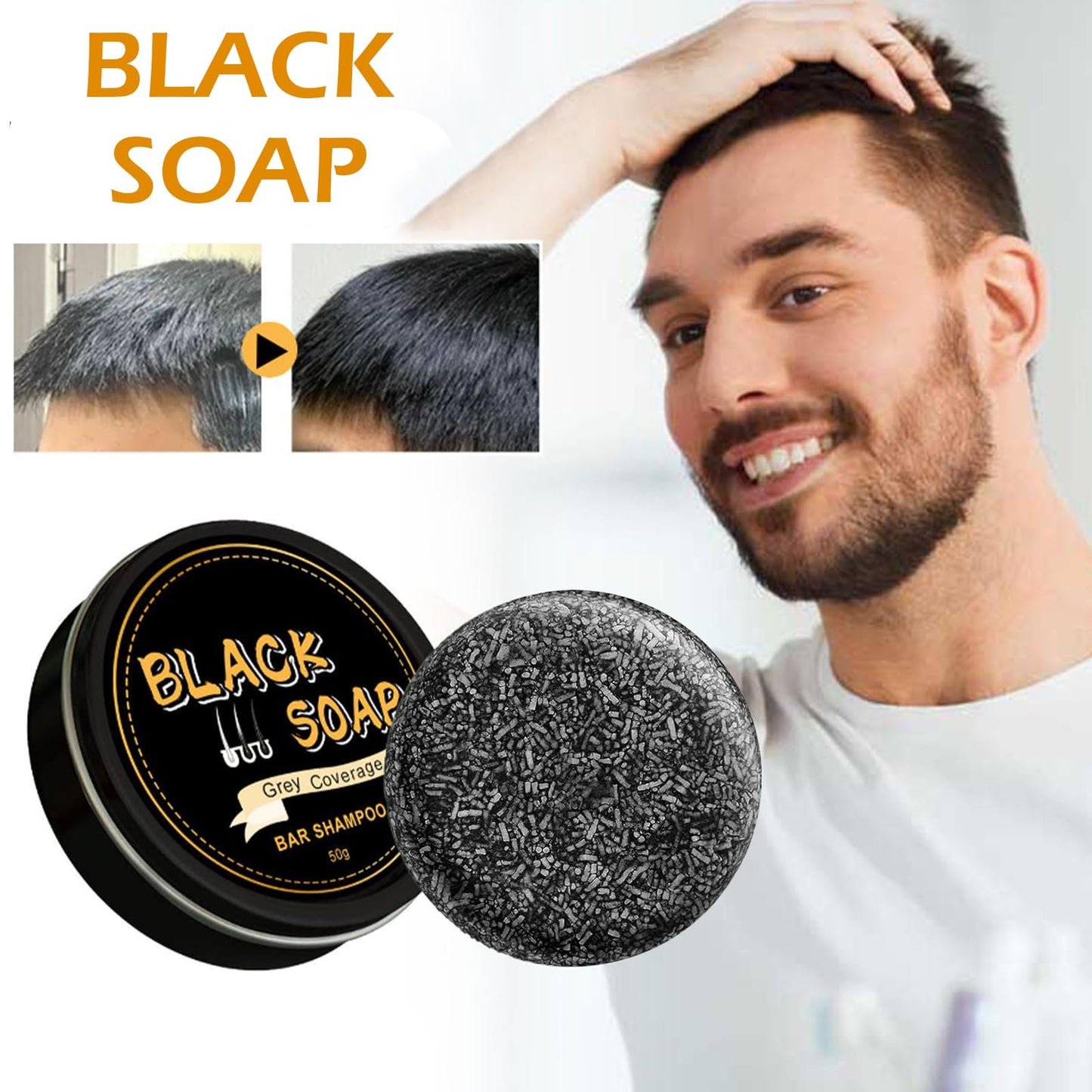 Gray Hair Reverse Bar Soap, Natural Black Soap for Hair & Beard Darkening,Darkening Shampoo Bar with Ginseng & Black Sesame, Vegan, Deep Cleans & Nourishes Scalp, 2PACK