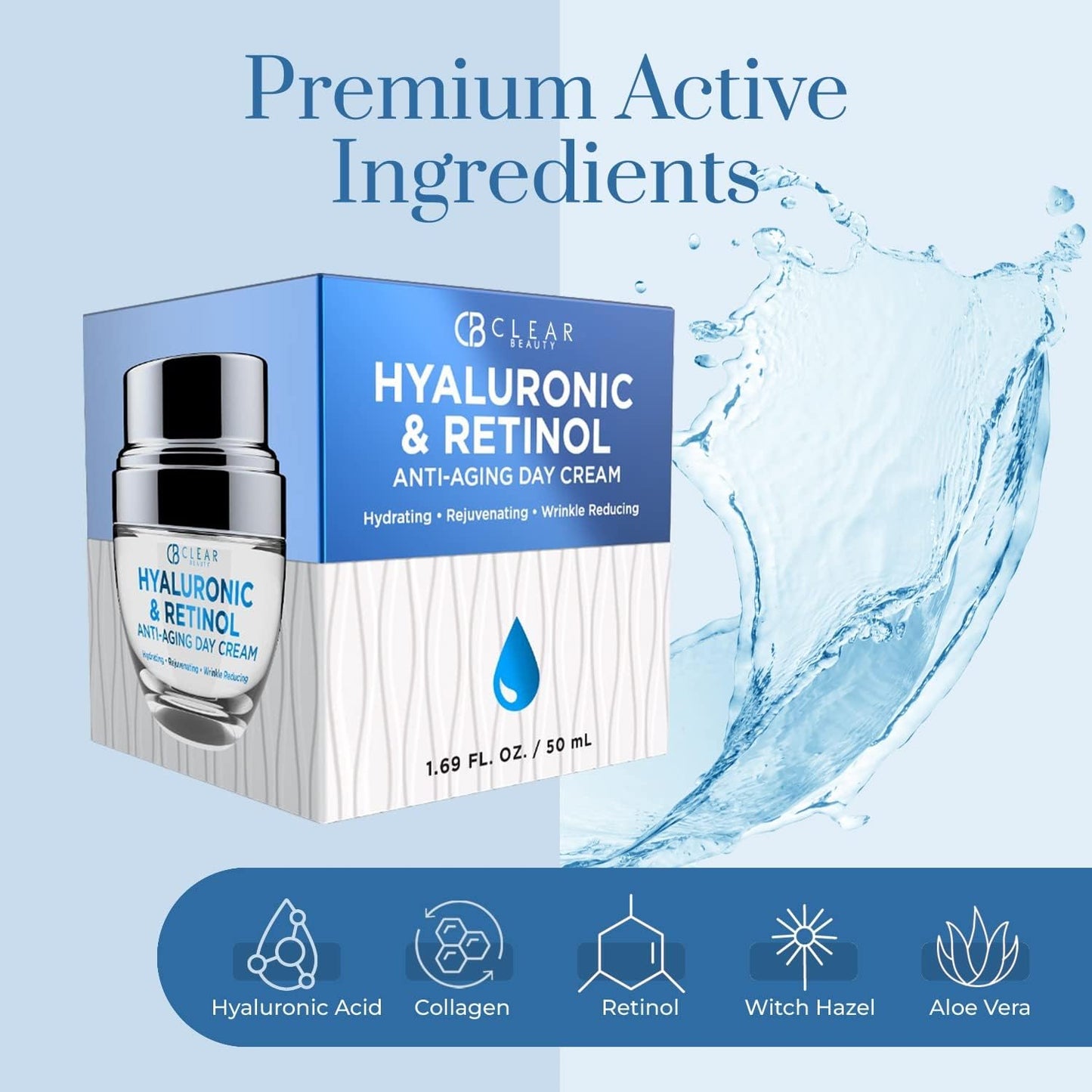 Clear Beauty Hyaluronic Acid & Retinol Daily Face Moisturizer - Dermatologist Tested, Reduces Wrinkles, Fine Lines & Hyperpigmentation, Clean Beauty, Cruelty-Free Korean Skin Care, All Skin Types