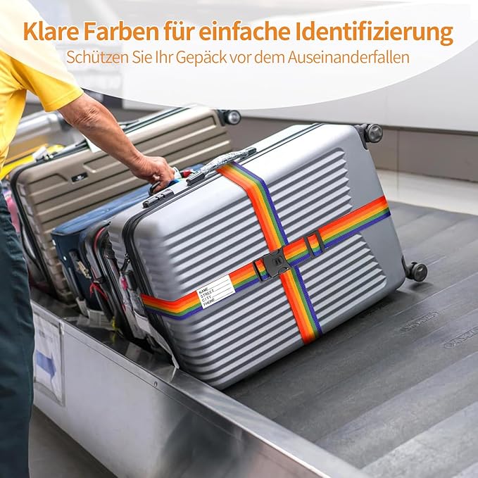 BILIONE Luggage Straps 88 inch Adjustable Suitcase Belt, Lockable Against Accidental Opening, Easy to Identify Travel Accessories, Add a Bag Connector(Versatile Black, 2)