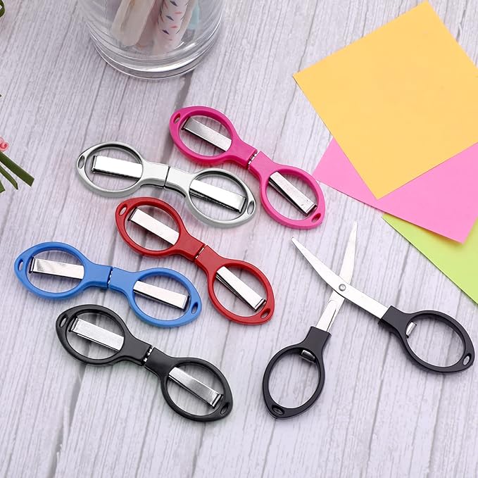 50 Pcs Mini Folding Scissors Small Foldable Travel Stainless Steel Portable Shears Bulk Badge Scissors for Nurses Glasses Shaped Anti Rust Sewing Cutter for Nurse Week Gifts School Office