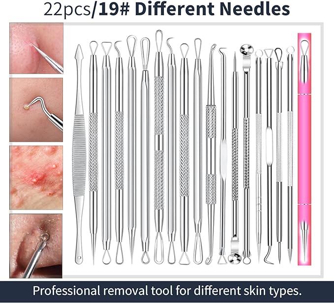 2025 Professional Pimple Popper Tool Kit - 22 PCS Blackhead Remover Tools for Acne and Zit Popping Comedone Extractor with Magnifying Glass