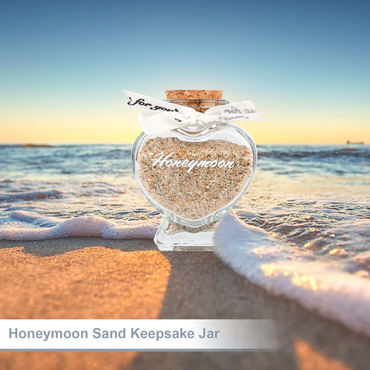 Honeymoon Sand Keepsake Jar - Honeymoon Gifts,Wedding Gift for Newlywed Couples and Bride To Be - Bridal Shower Registry Travel Gift. (White-Heart Shaped Jar)