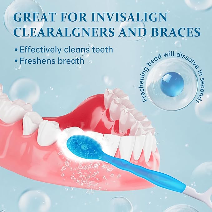 10pcs 5 in 1 Disposable Mini Toothbrush with Toothpaste + Floss + Pick + Tongue Scraper | Travel Size | Individually Wrapped | Soft | Mint | Travel Set | Oral Care (1)