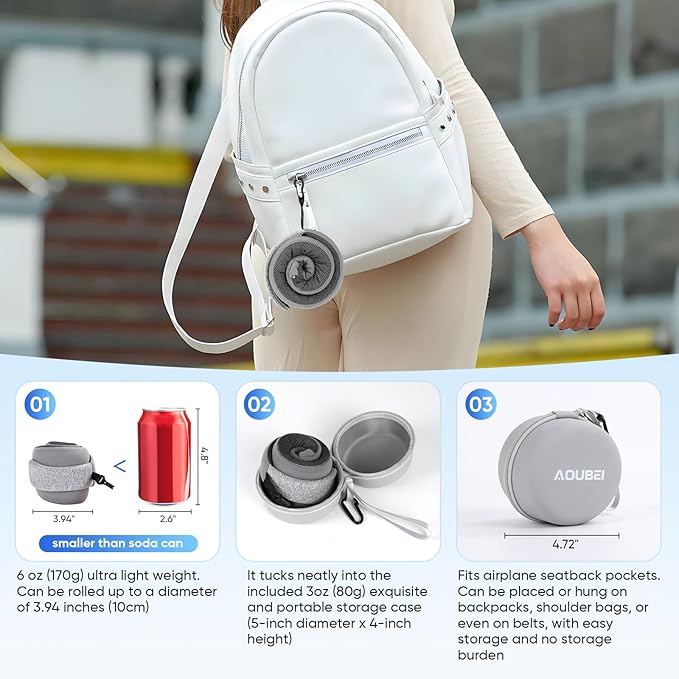 Compact Travel Pillow with Adjustable Strap & Washable Cover, Portable Neck Pillow Airplane with Case & Hook, Chin Support Pillow Relieves Pain & Pressure for Quick Trips, Office, Car & Home Use