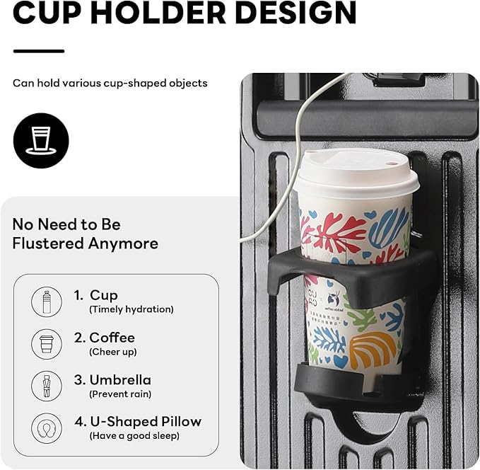 20 Inch Carry On Luggage With Cup Holder & USB Port, Airline Approved TSA-locked Luggage, Lightweight PC Material Travel Suitcase With 360° Spinner Wheel (14-20-24in Black, 14-20-24in)