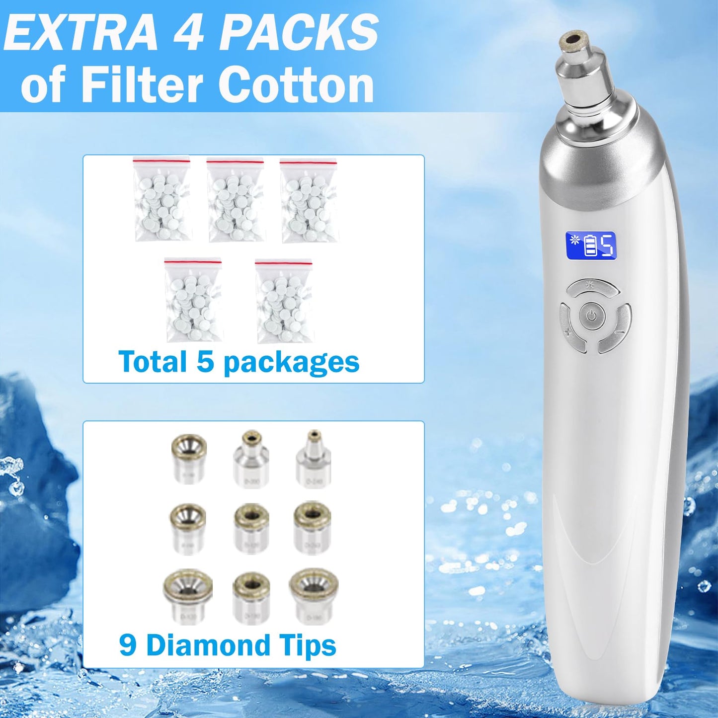 Beauty Star Upgraded Cordless Diamond Micro-dermabrasion Machine, Portable Crystal Tips Tool for Facial Skin Care, Face Pore Vacuum Glow Devices Kit, Home Use Microderm Equipment