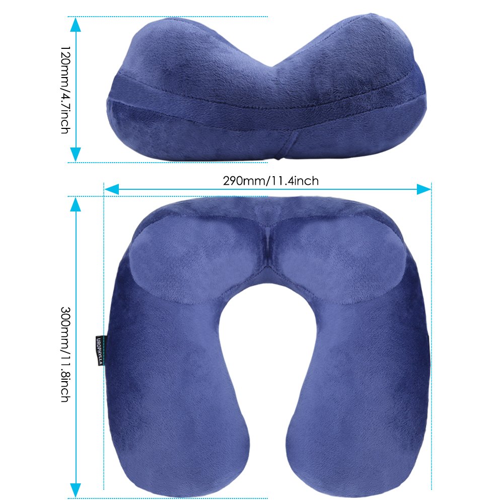 urophylla Inflatable Travel Pillow for Airplane, Soft Velvet Inflatable Travel Neck Pillow for Airplanes, Train, Car, Home and Office with Packsack & Comfortable Velvet - Blue