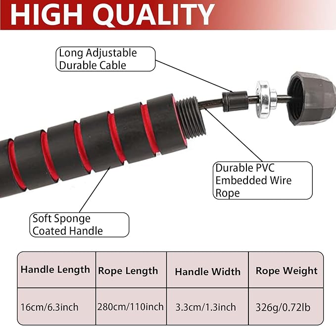 Adjustable Weighted Jump Rope, 9ft Long Tangle-Free Rapid Speed Jumprope for Exercise Calisthenics Fitness Jumping Skipping Double Dutch Boxing Crossfit, Workout Stuff for Women Men Kids Adult