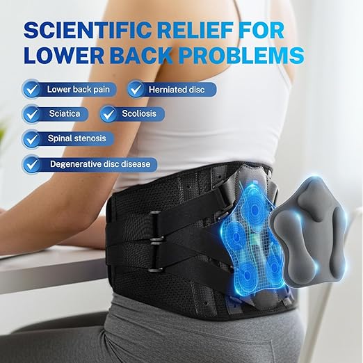 Back Brace for Lower Back Pain Relief, Extra Lumbar Support Pillow, Lightweight Carbon Fiber Splints, Ultra-thin Mesh, Adjustable Fit, for Under Clothes, Sciatica, Posture, Lifting, Size M