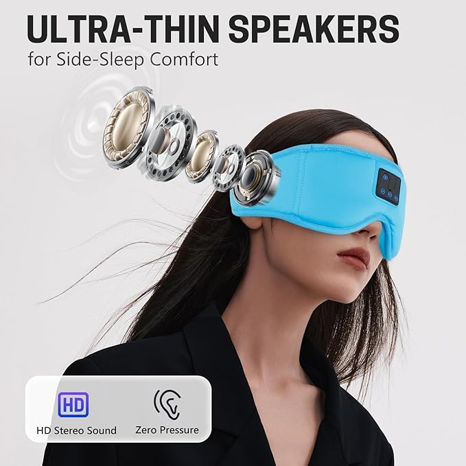 Aurya Sleep Mask with Bluetooth Headphones, 3D Eye Mask for Sleeping, 5.4 Wireless Sleeping Headphones with Ultra-Thin HD Stereo Speaker for Side Sleeper, Office Nap, Air Travel, Meditation