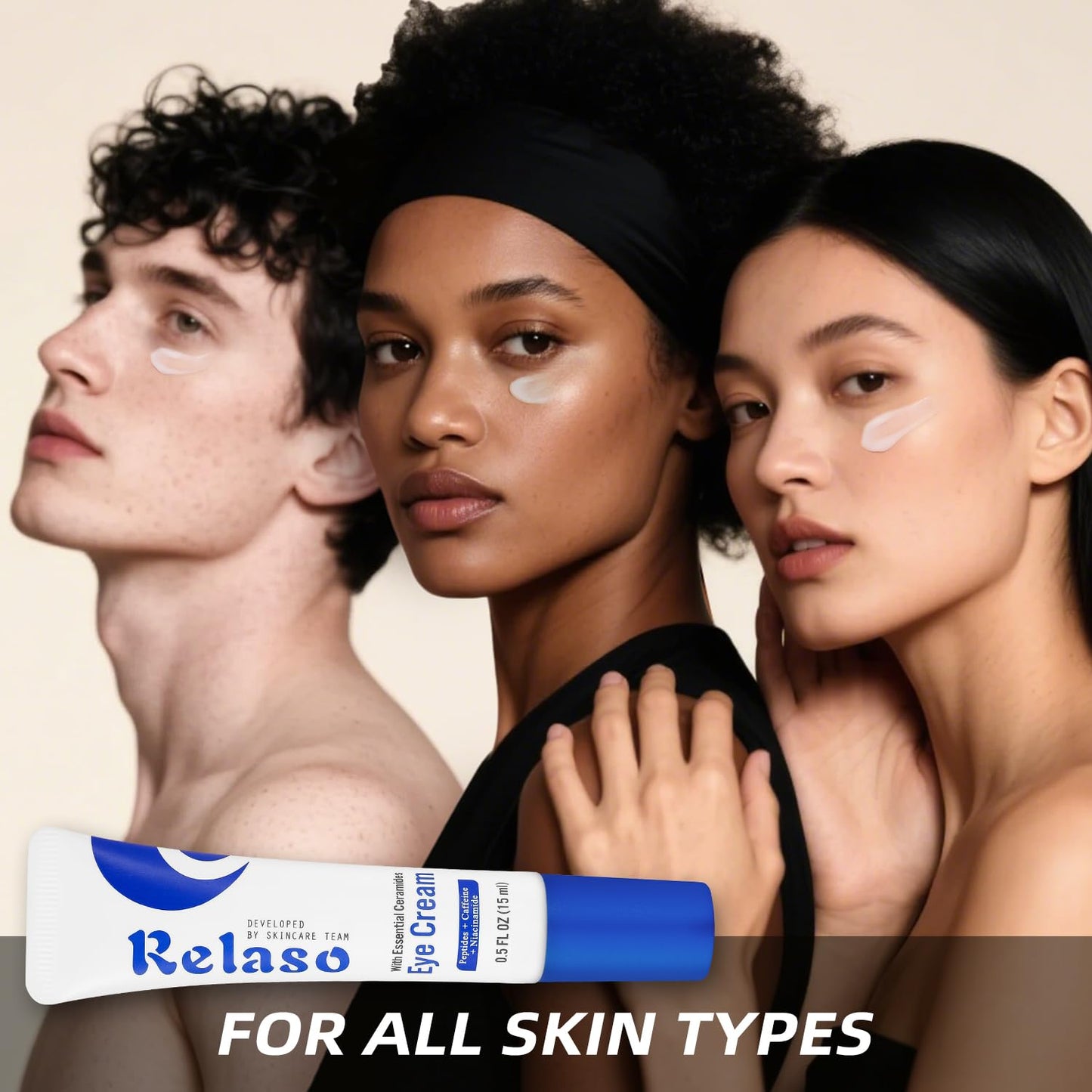 Relaso Eye Cream for Wrinkles & Crows Feet - with Essential Ceramides, Peptides & Caffeine & Niacinamide - Reduce Puffiness & Bags Under Eyes, Under Eye Cream for Women & Men, 0.5 Oz