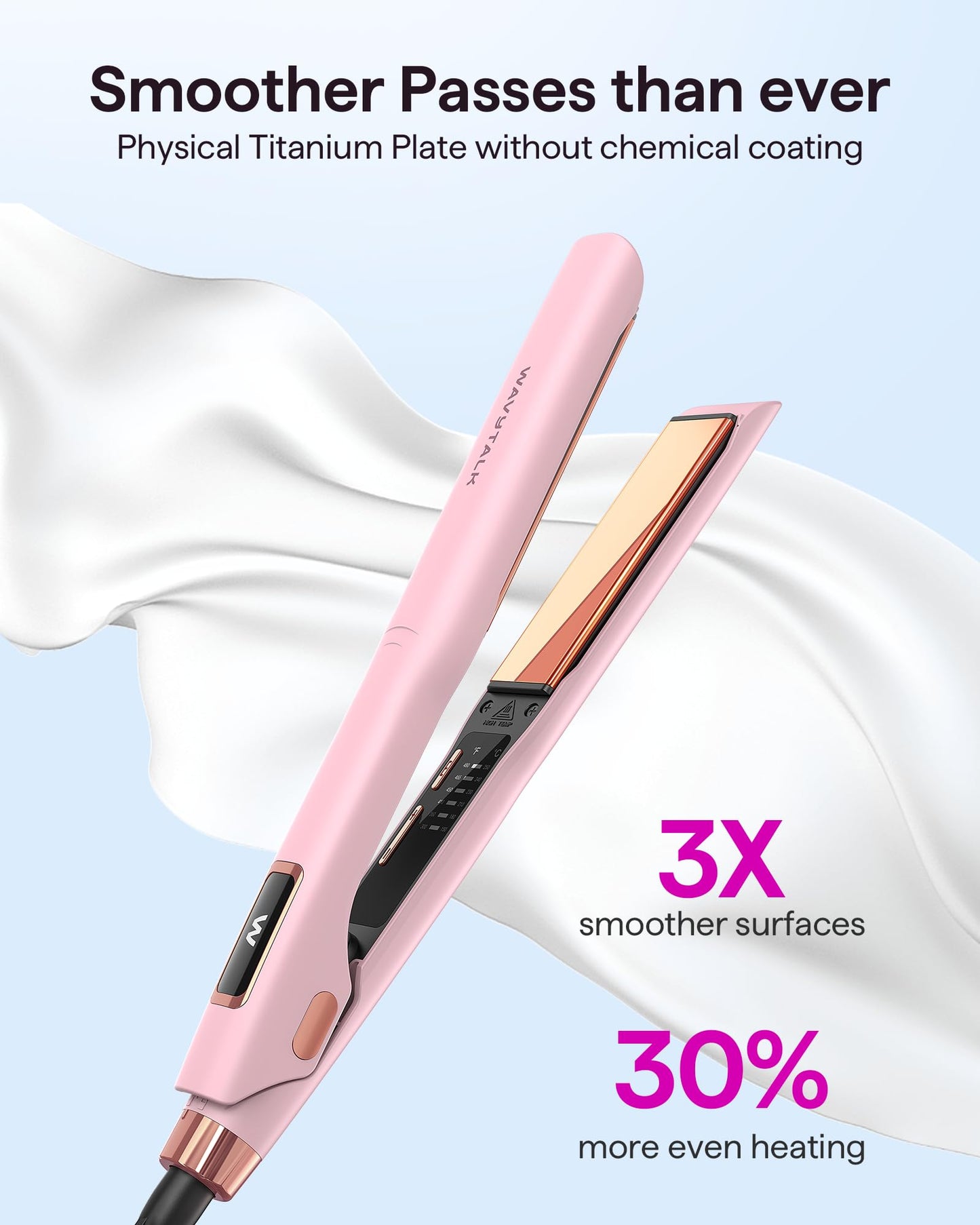 Wavytalk Professional Flat Iron Hair Straightener and Curler 2 in 1, Titanium Flat Iron for One-Pass Wonder 10S Fast Heat Up, Glide & Shine Straightener with Dual Voltage (1.18 Inch)