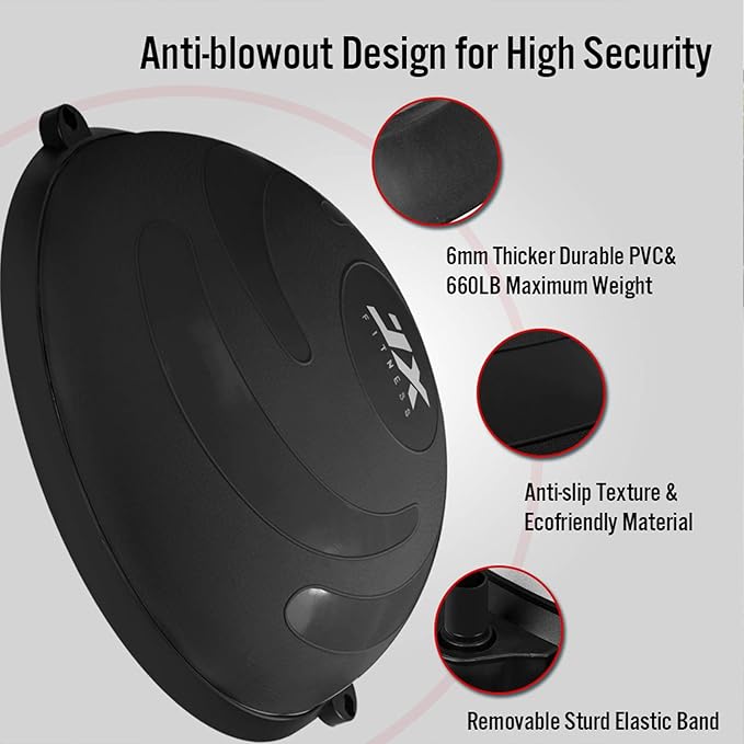 JX FITNESS 58cm Balance Half Ball Trainer, Stability Exercise Yoga Half Ball with Resistance Bands & Pump - Improve Core and Ab Strength with Full Body Home Gym Workouts Or Fitness Training