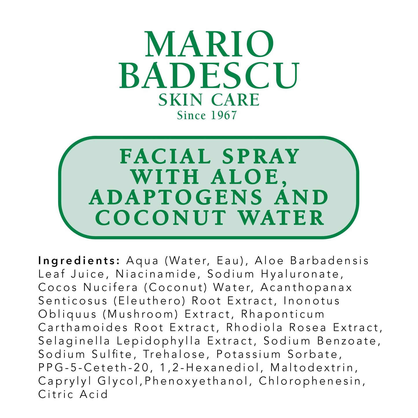 Mario Badescu Setting Facial Spray Mist with Aloe & Coconut Water, Refreshing and Hydrating Makeup Spray, Alcohol Free, Fragrance Free, Dye & Sulfate Free