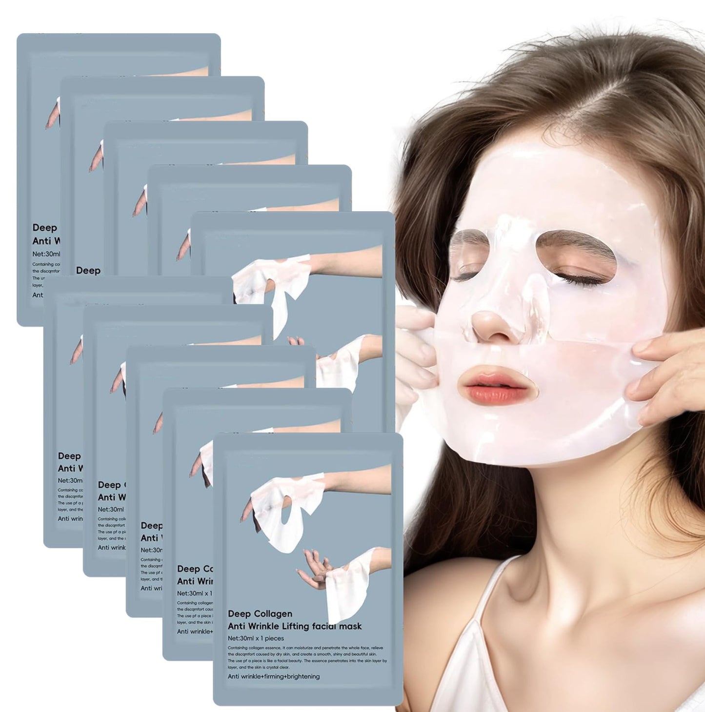 10 Pack Deep Collagen Overnight Mask,Bio-Collagen Real Deep Mask, Korean Face Mask, Bio Collagen Face mask Overnight,Anti Wrinkle Lifting mask