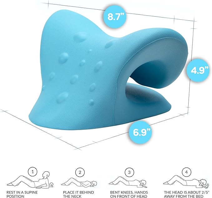 Neck Stretcher Cervical Traction, Neck and Shoulder Relaxer for Pain Relief, Ergonomic Neck Pillow, Neck Hump Corrector, Cervical Spine Alignment, Neck Curve Corrector (Light Blue)