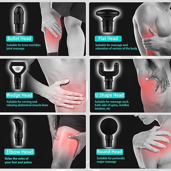 Massage Gun Deep Tissue, Electric Muscle Back Massage Gun, Neck Massager for Pain Relief Handheld Massagers, Percussion Massager with 6 Heads, Birthday Gifts for Women Men (Grey)