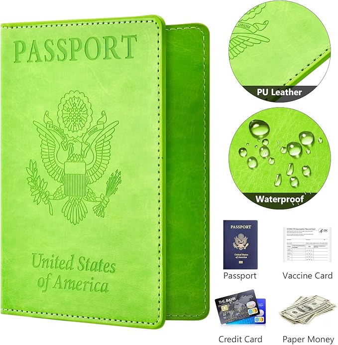 BB-green Passport and Vaccine Card Holder Combo with Vaccine Card Slot, Wallet, Cover for Women and Men