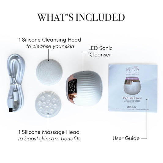 Revive Light Therapy Lux Collection Soniqué Mini, Rechargeable Sonic Face Cleanser Brush with Medical-Grade Blue & Red Light Therapy for Face, Acne & Wrinkle Care, Water-Resistant