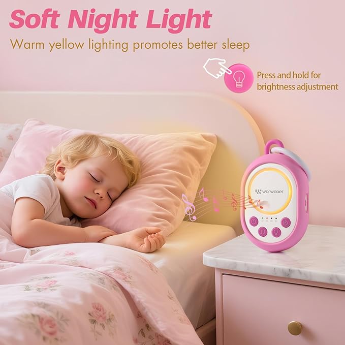 2025 Mom's Choice Awards | White Noise Sound Machine Baby with Night Light, 20 Soothing Sounds, 22 Hours Battery Life, Travel, Registry Gift, Shower, Clips on Baby Stroller