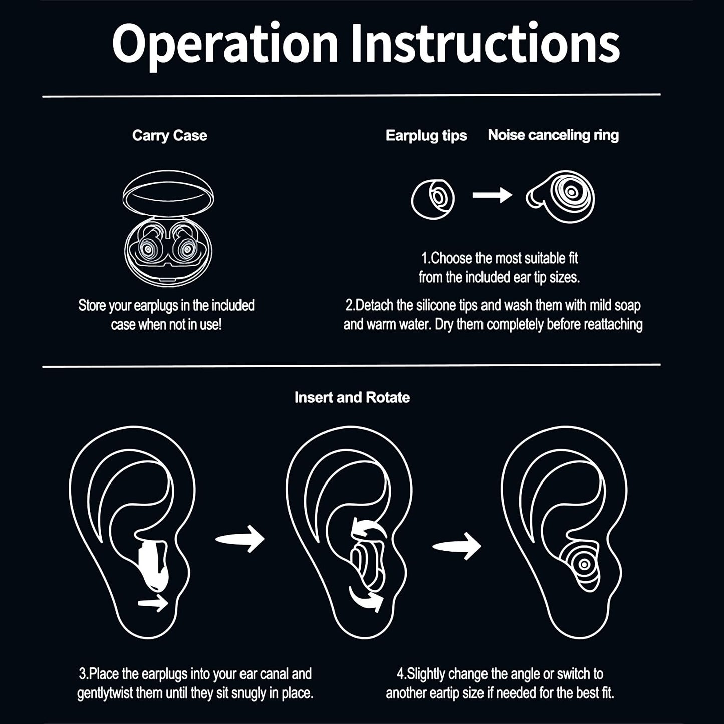 Avoxins Ear Plugs for Sleeping Reusable Earplugs for Concerts Noise Cancelling Soft Silicone Noise Reduction Earbuds for Travel, Focus, Work 33-45dB Hearing Protection with 9 Ear Tips & Case (Black)