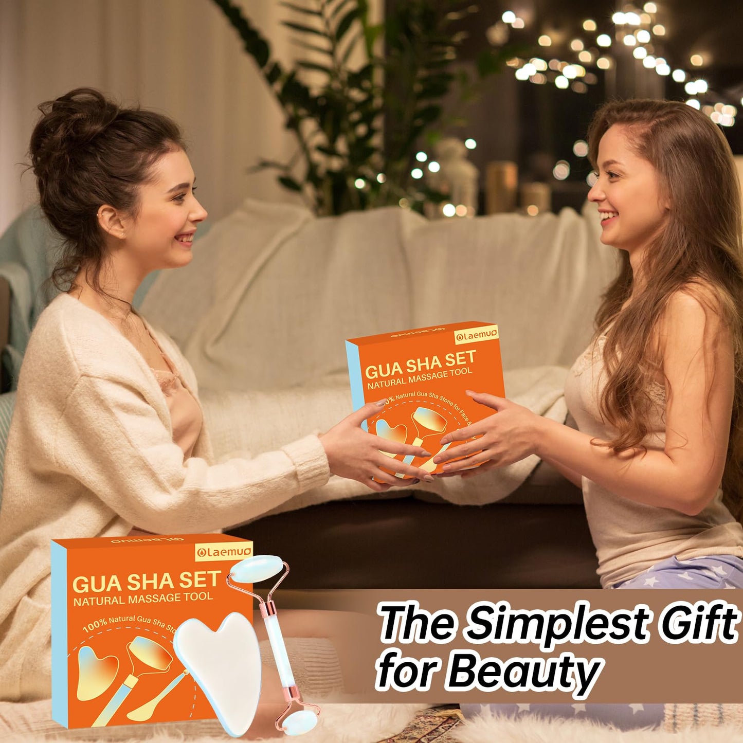 Olaemuo Opal Gua Sha and Face Roller, Real Jade Gua-Sha Stone Facial Tools Set for Reduce Puffiness, Body Guasha Tool for Relieve Neck Tension, SinkCare Beauty Massager as Present for Women,Opal