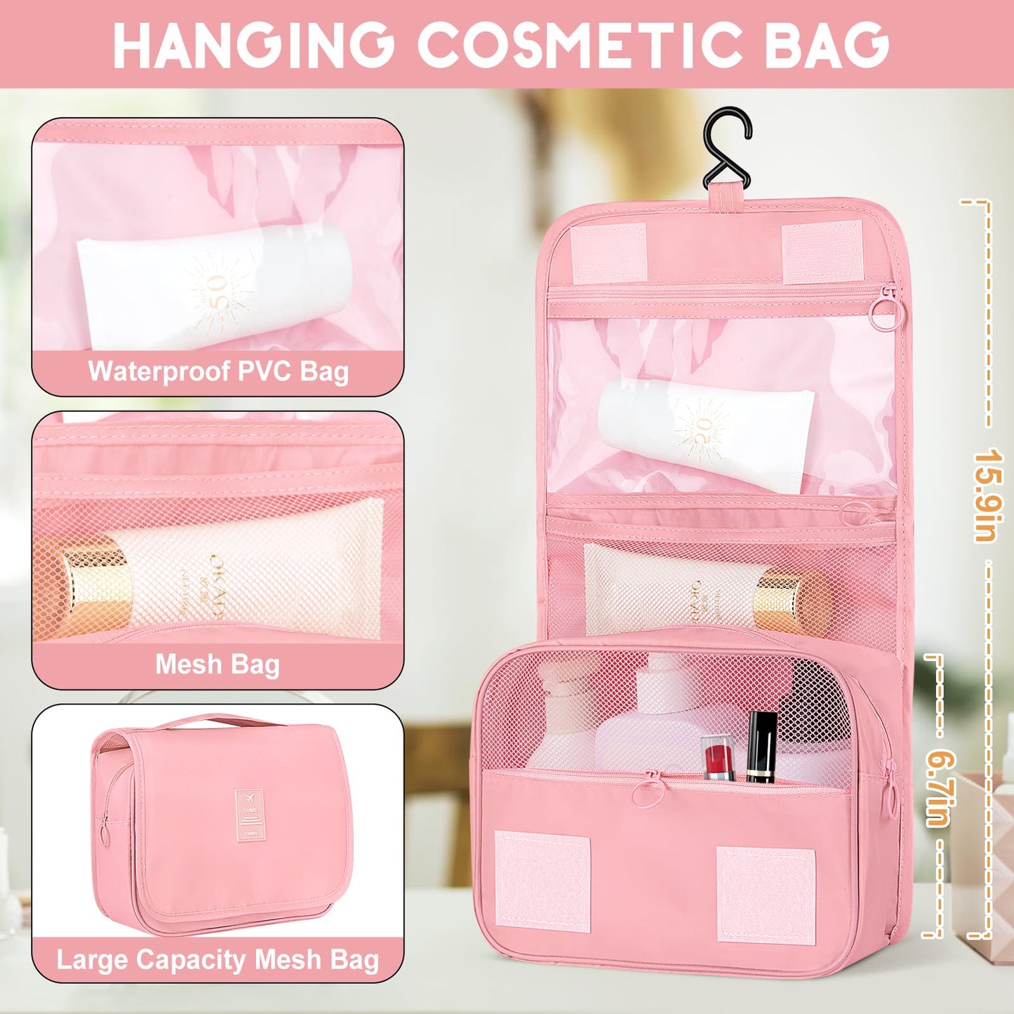 10 Set Packing Cubes for Travel, Travel Packing Cubes with Hanging Toiletry Bag and Shoe Bag, Suitcase Luggage Organizer Bags for Travel Essentials Women Men (Pink)