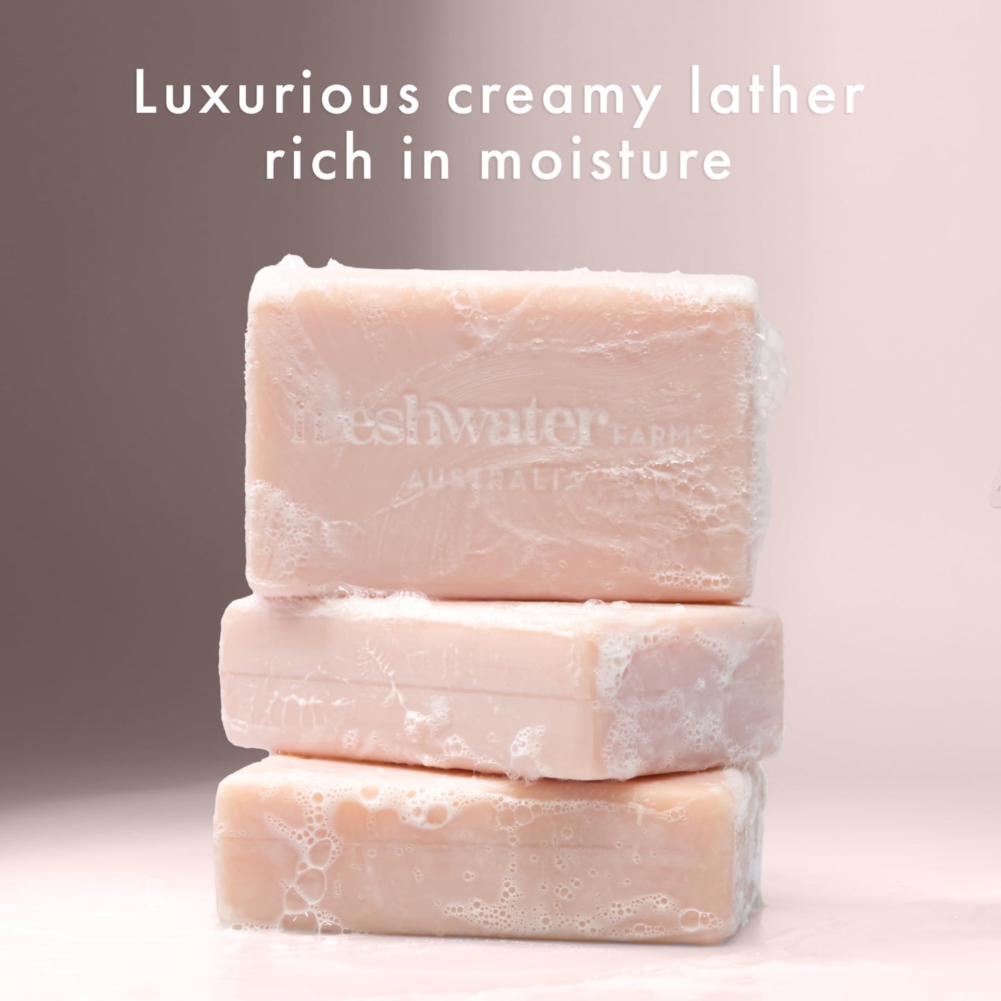 Freshwater Farm Australia Castile Natural Bar Soap | Rosewater + Pink Clay | Australian Made + Family Owned | Triple-Milled with Australian Pink Clay | Recyclable Paper Wrap | 7 oz x 3 pack