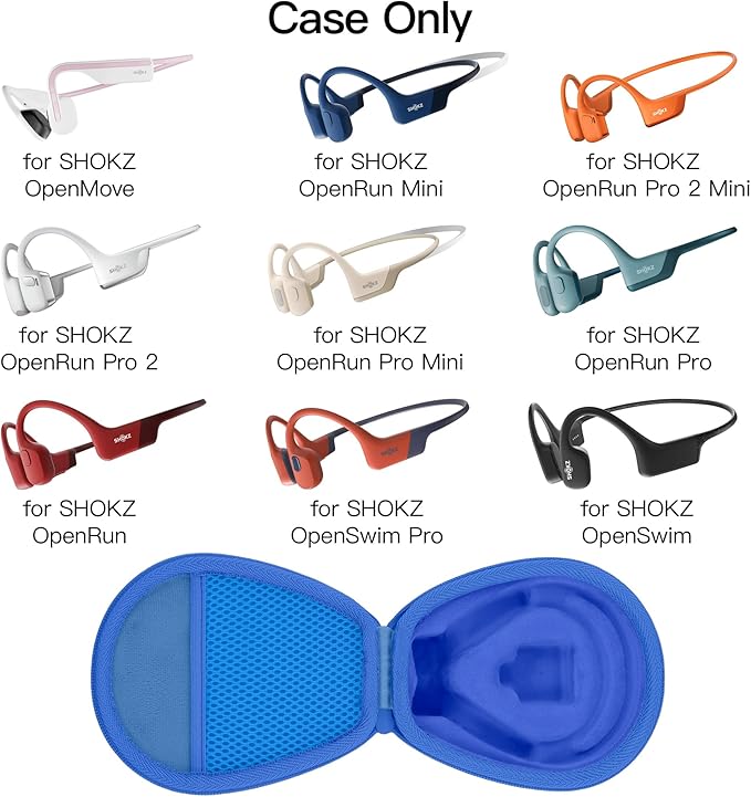 co2CREA Hard Case for SHOKZ New OpenRun Pro 2/1/Mini, OpenRun Standard/Mini, OpenMove, OpenSwim Pro, OpenSwim, Compatible with All SHOKZ Open-Ear Bone Conduction Sport Headphones, Blue Case