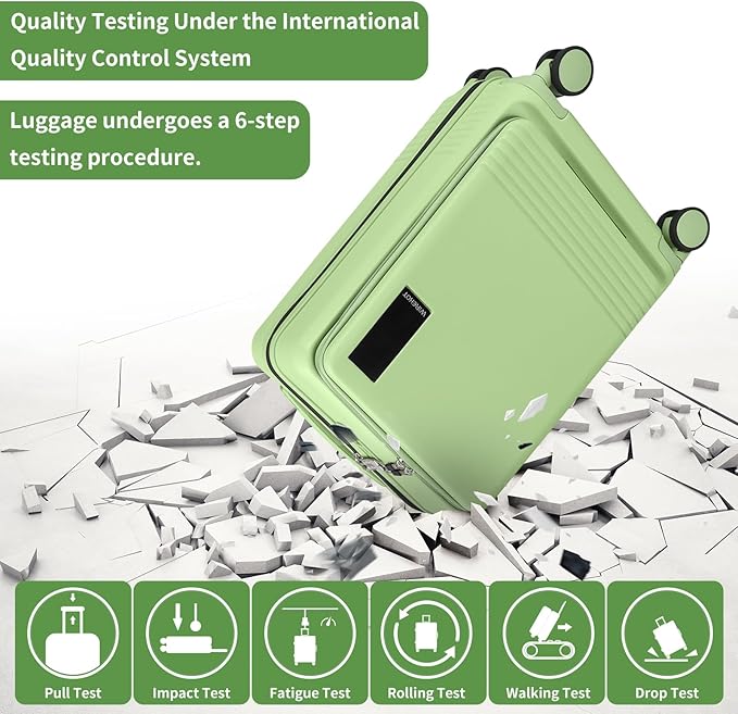 20 inch Carry On Luggage Front Open Pocket Extension Bag, ABS+PC Suitcase with Spinner Wheels TSA Lock & YKK Zipper, 20in/Toiletry Bag/Handbag, Light Avocado Green