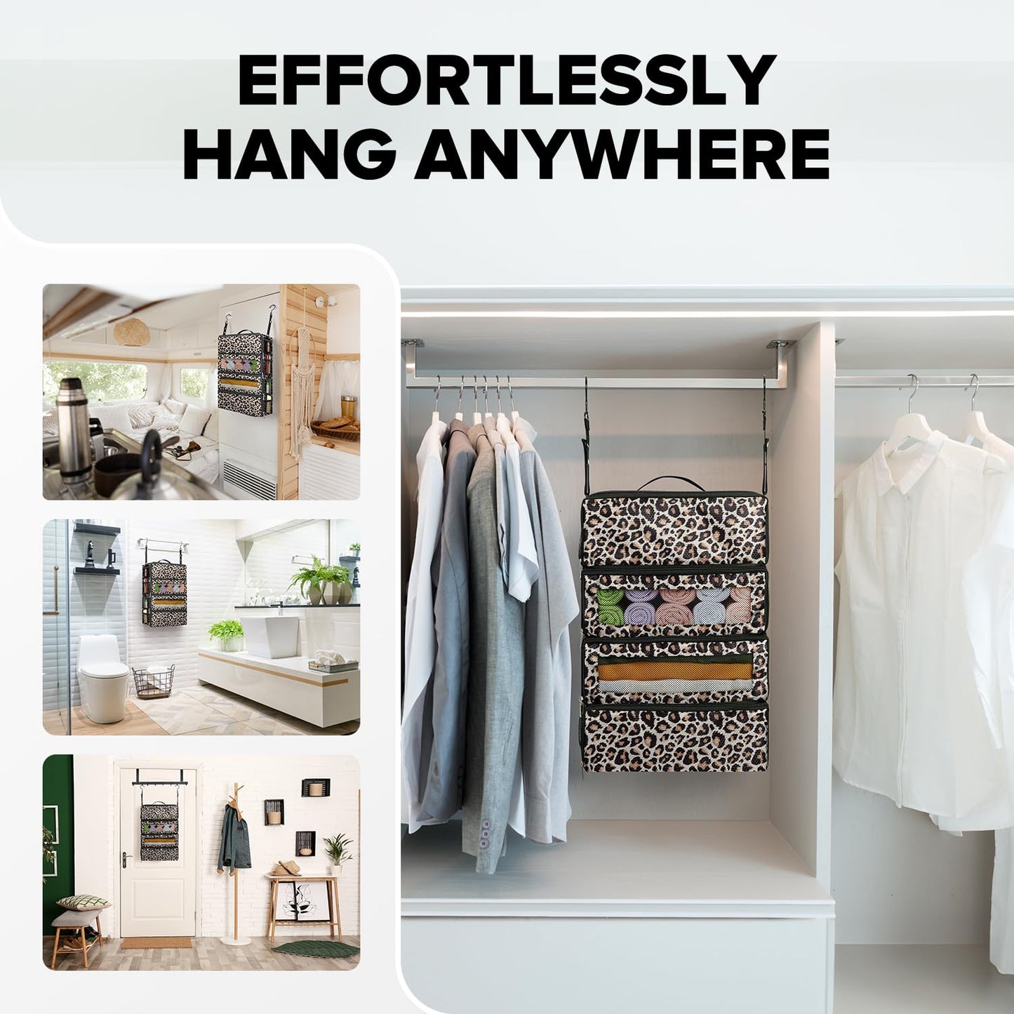 Suitcase Organizer, Travel Luggage Organizer Hanging Shelves Packing Cube Closet/Collapsible Portable Travel Organizer for Carry-on, Medium, Leopard Print