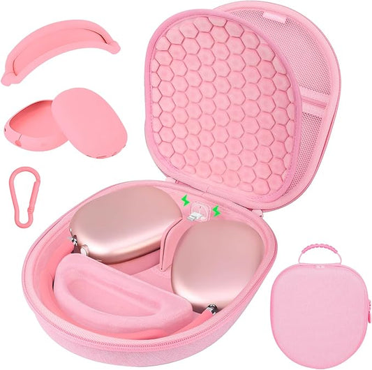 AirPod Max Case with Sleep and Charging Support， AirPods Max Accessory Compatible with Apple AirPods Max Wireless Over-Ear Headphones, Travel Portable Airpod Max Case(Pink)