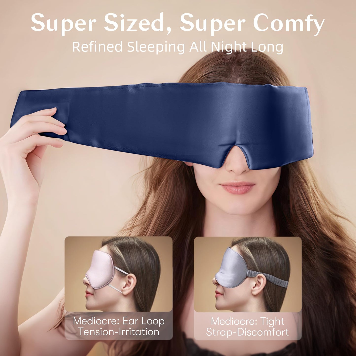 Silk Sleep Mask for Women and Men, Side Sleeper, 22 Momme Pure Mulberry Silk Total Blackout 100% Mulberry Eye Mask with Adjustable Headband Full Size, Eye Masks for Sleeping and Travel