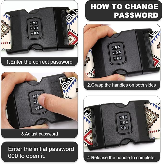 2 Pack Luggage Straps, Adjustable Cute Printing with Combination Lock Luggage Straps for Women Men Travel School Business Trips-Boho