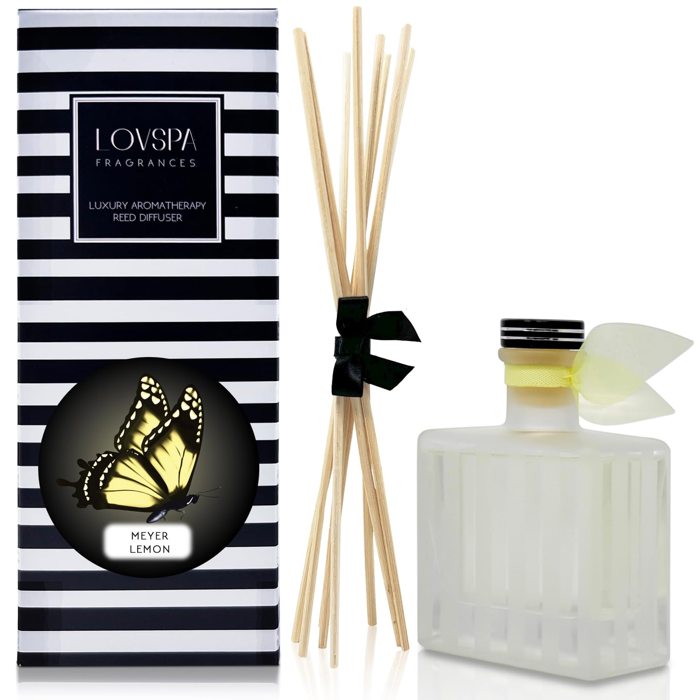 LOVSPA Reed Diffuser Set, Meyer Lemon Scented Oil Diffuser with Sticks, Home Fragrance Accessories for Bathroom Shelf Decor, Aroma Diffusers for Home or Office Desk, USA Made