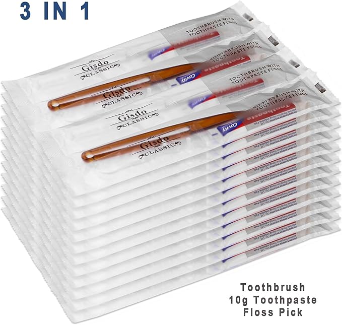 10pcs Disposable Toothbrushes with Toothpaste Floss Individually Wrapped, 2 Color Disposable Toothbrush Bulk, 10g Toothpaste, Dental Floss Pick for Homeless,Airbnb,Hotel,Guest