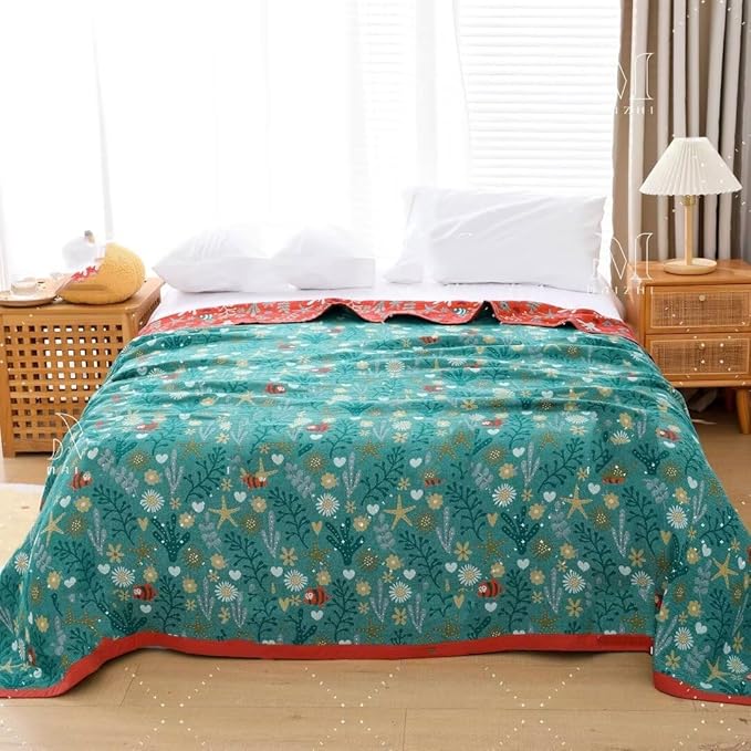 Boho Throw Blankets for Bed Couch, 100% Organic Cotton Breathable Woven Throw Blankets 80"x90", Versatile Boho Quilt for Travel Picnic,Home Decor Lightweight Farmhouse Muslin Blankets