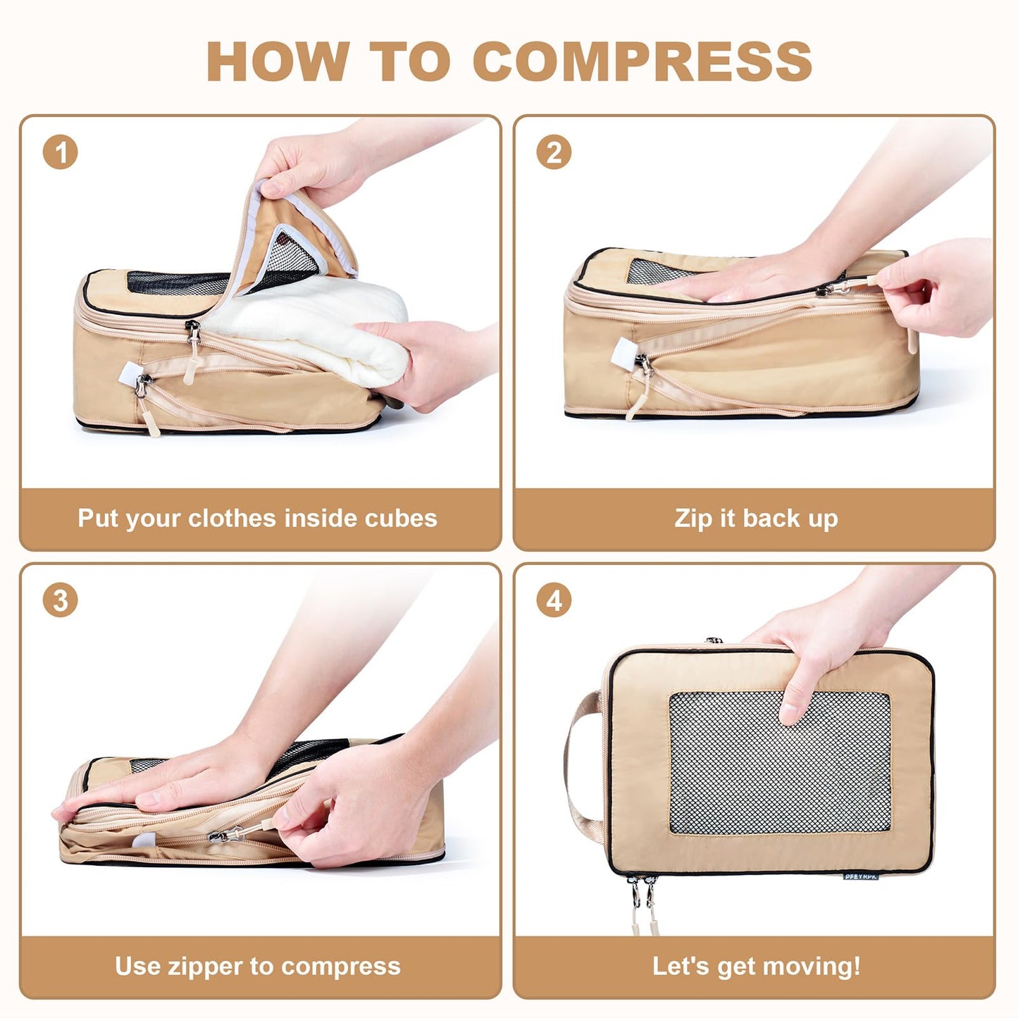 PFEYRPK 7 Set Compression Packing Cubes Packing Organizer for Travel,Travel Accessories for Carry on Luggage Suitcase Backpack Expandable Organizers(Khaki)