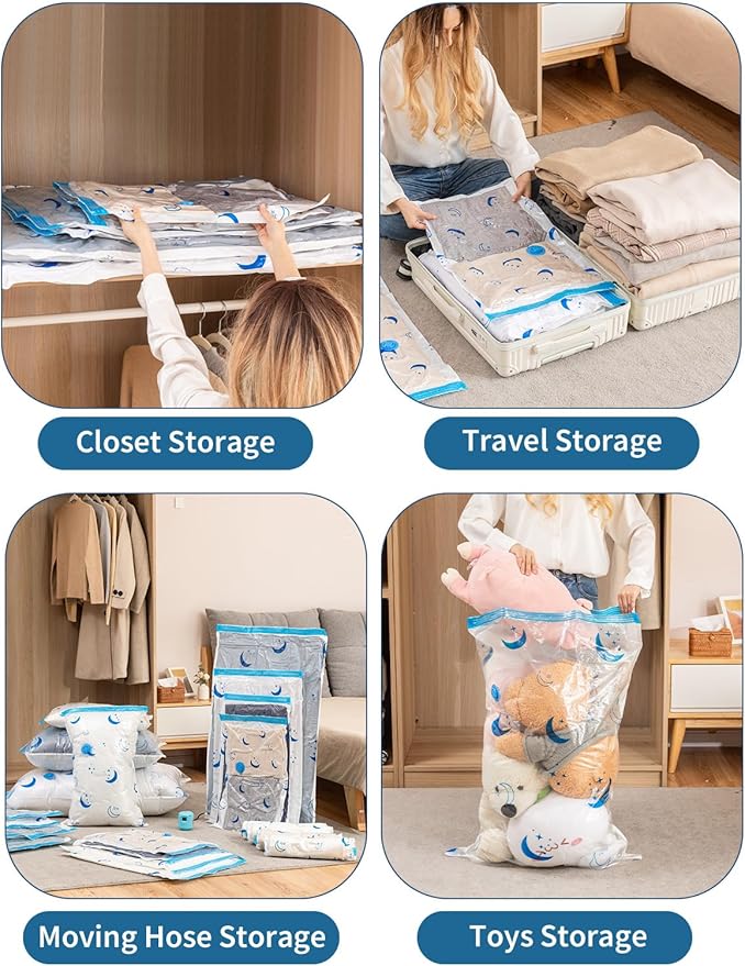 Vacuum Storage Bags with Electric Air Pump, 20 Pack (4 Jumbo, 4 Large, 4 Medium, 4 Small, 4 Roll Up Bags) Space Saving Bag for Clothes, Mattress, Blanket, Duvets, Pillows, Comforters,Travel