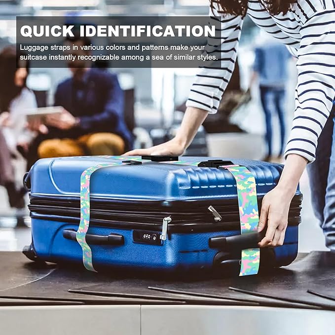 2 Pack Luggage Straps, Adjustable Cute Printing with Combination Lock Luggage Straps for Women Men Travel School Business Trips-Camouflage