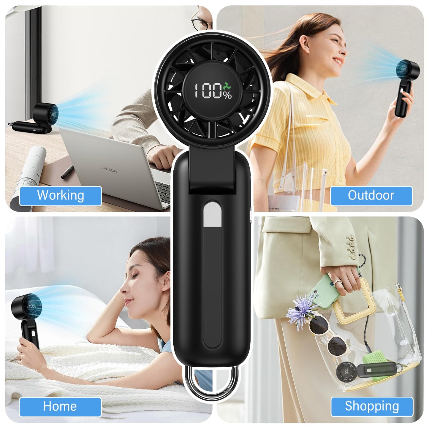 4 in 1 Portable Handheld Turbo Fan, 10000RPM High-Speed Mini, 180° Foldable, 1-100 Speeds, Up to 15H Use, 5000mAh Battery, Powerful Personal Cooling, Hand Held Fan for Travel, Indoor & Outdoor