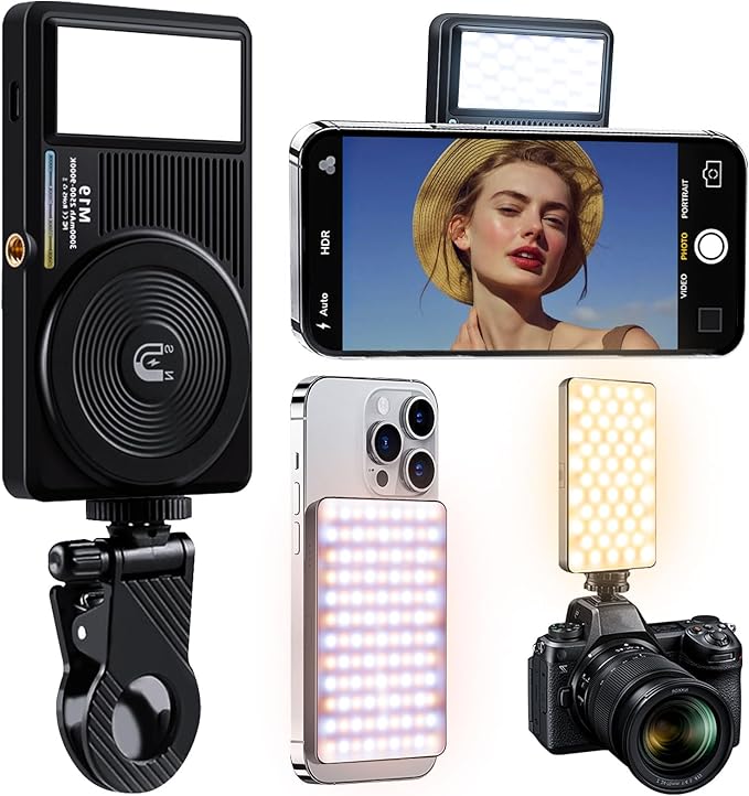 129 LED Double Side Magnetic Selfie Light for iPhone, 3000 mAh Rechargeable Phone Fill Light Clip, Adjusted 3 Light Modes for Phone iPhone Android iPad Laptop for Makeup TikTok Selfie Vlog