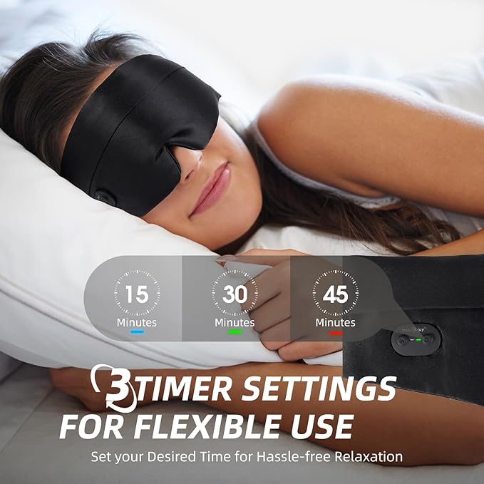 MUSICOZY Heated Eye Mask for Dry Eyes, Silk Warm Compress with 3 Heat Levels & Timer, Cordless Washable Eye Mask for Stye Relief, Puffy Eyes, Relaxation & Sleep