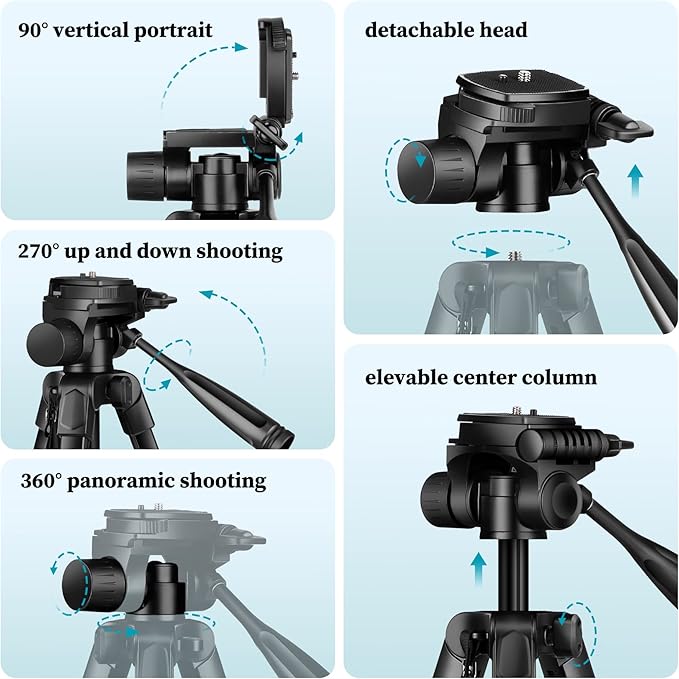 JOILCAN Phone Tripod, 68" Tripod for Phone Stand Video Recording Photos, Travel Floor Tripods Compatible with iPhone Canon Nikon DSLR, Cell Phone Tripods with Remote/Travel Bag